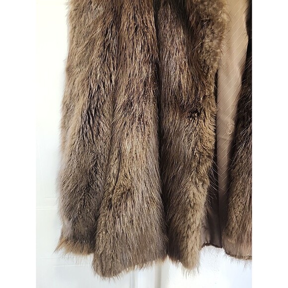 Westren Furs Long Haired BEAVER fur jacket Women's M/L dark brown - Picture 2 of 7
